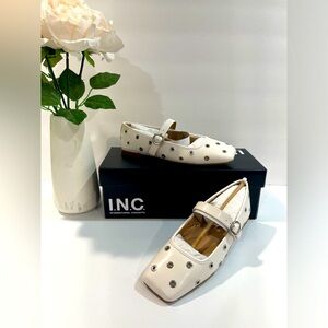 INC International Concepts White Flats with Polka Dot Pattern